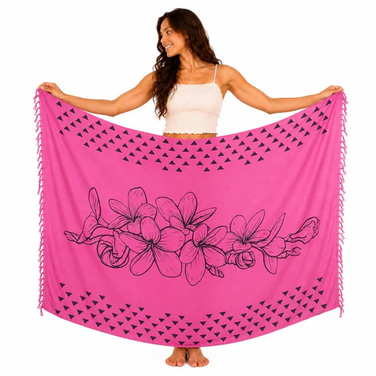 Rosa sarong med hibiskusblommor