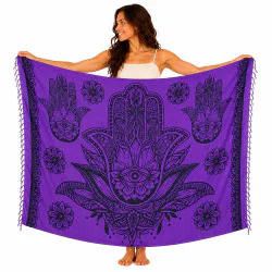 Purple sarong with Hamsa hand and mandala print