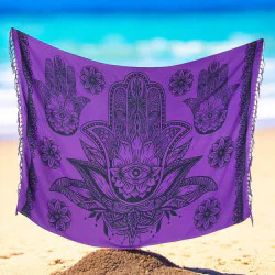 Purple sarong with Hamsa hand and mandala print