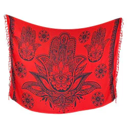 Red sarong with Hamsa hand and mandala print
