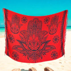 Red sarong with Hamsa hand and mandala print