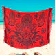 Red beach sarong with black Hamsa hand symbols and floral mandala art