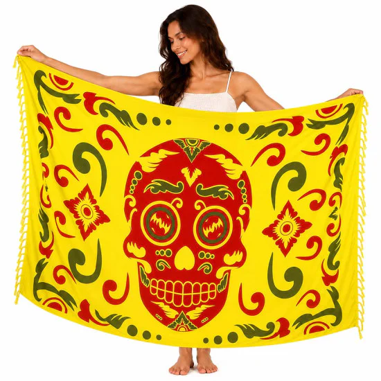 Yellow Calavera sarong with red skull