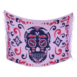 Light Pink Calavera Sarong with Darkblue Skull