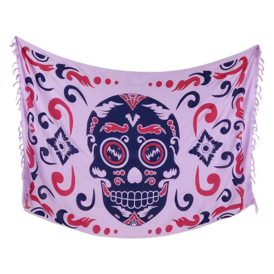 Light Pink Calavera Sarong with Darkblue Skull