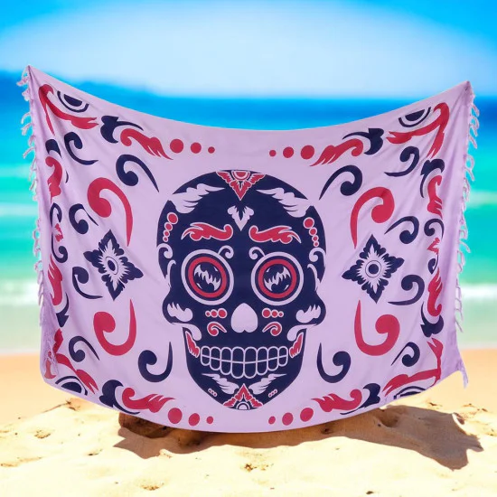Light Pink Calavera Sarong with Darkblue Skull