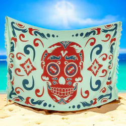 Light Green Calavera Sarong with Red Skull
