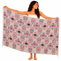Ljusbeige Calavera-sarong med färgade ornament
