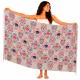 Ljusbeige Calavera-sarong med rosa och marinblå ornament