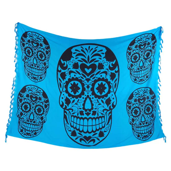 Blue Calavera sarong with large black motifs