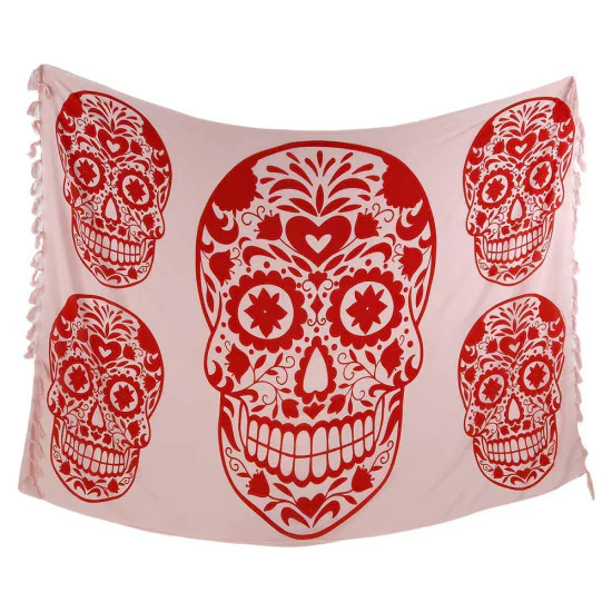 Ljusrosa Calavera-sarong med stora röda dekorativa motiv