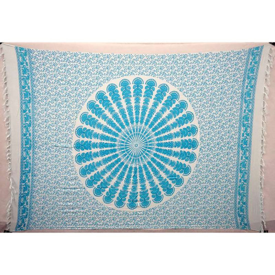 Beach sarong with Mandala circle print in white & light blue color