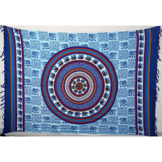 Big Sarong with round Mandala in blue and red color