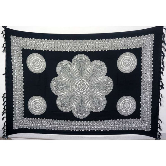 Large sarong with mandala print in black & white color