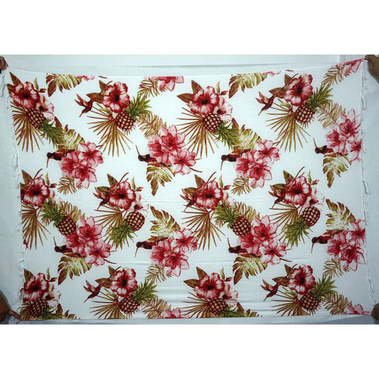 Sarong with small pineapples in red color in nice and exotic design