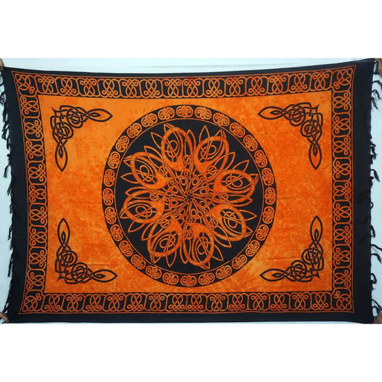 Big sarong with round tribal design in orange color