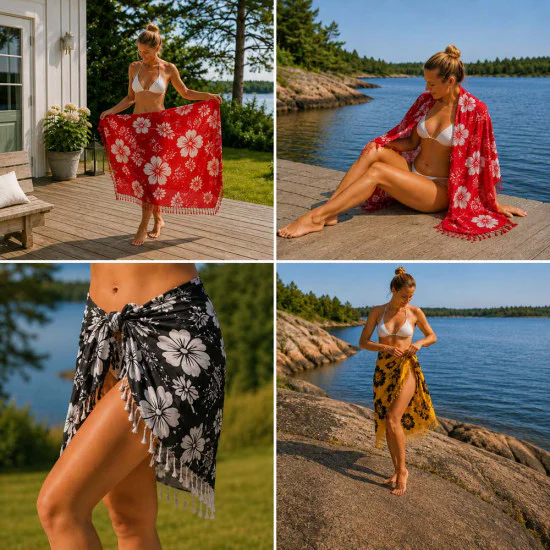 Light Green Calavera Sarong with Red Skull Motif