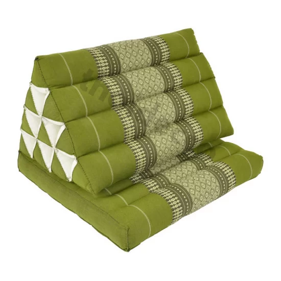 Triangelkudde / trekantskudde med en liggdel i färgen grön och vit