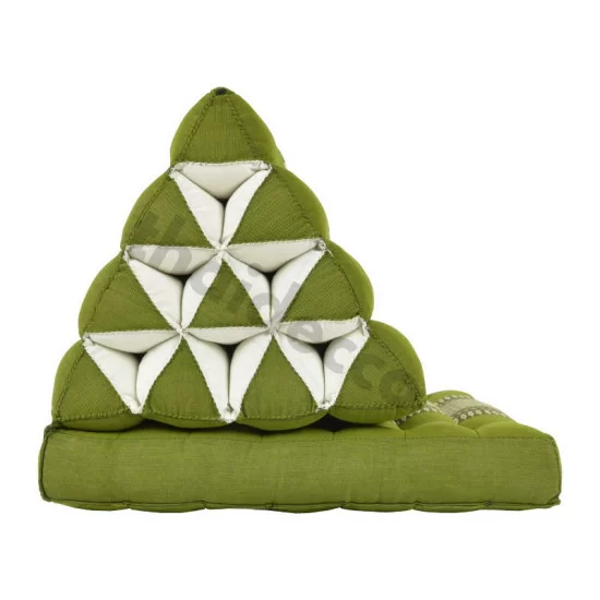 Triangelkudde / trekantskudde med en liggdel i färgen grön och vit