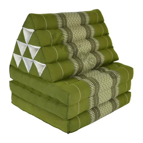 Thai pillow and floor pillow with three fold outs in green and white color
