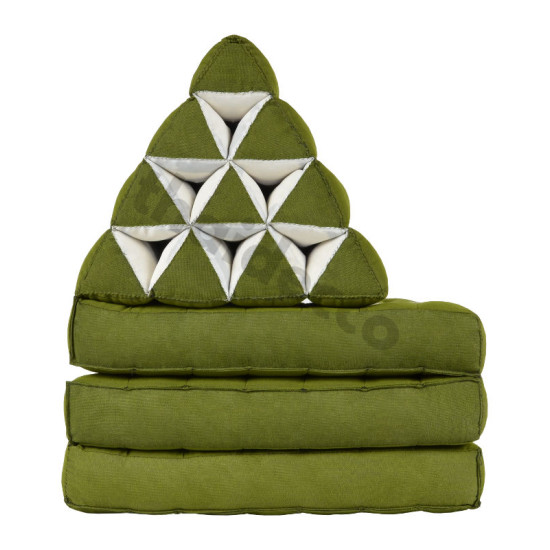 Thai pillow and floor pillow with three fold outs in green and white color