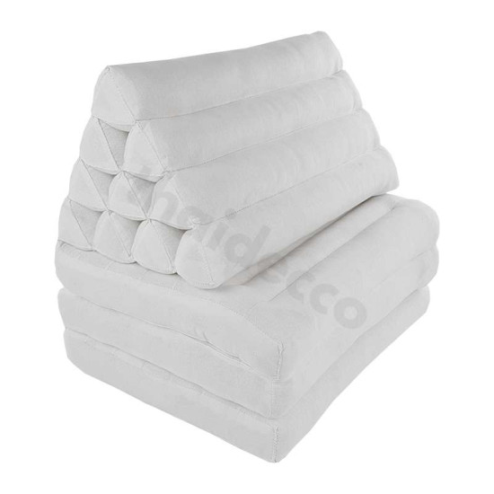 Thai pillow and floor pillow with three fold outs in plain unbleached white color