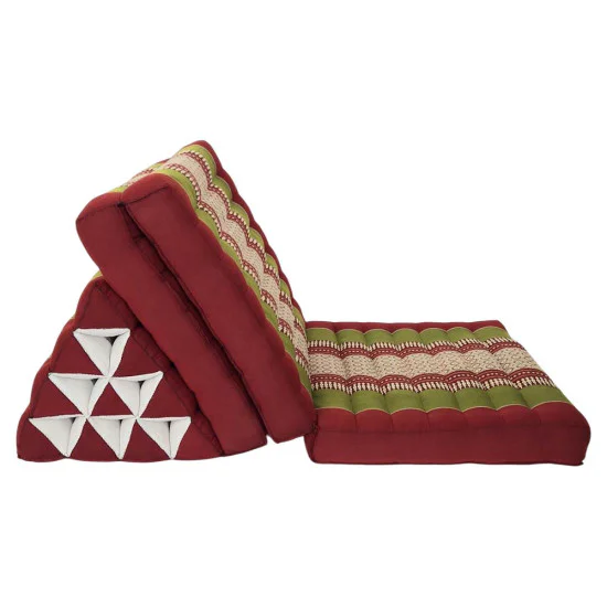Thai pillow and floor pillow with three fold outs in red and green color