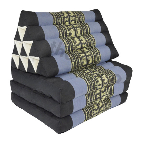 Thai pillow and floor pillow with three fold outs with elephant pattern in black and blue color