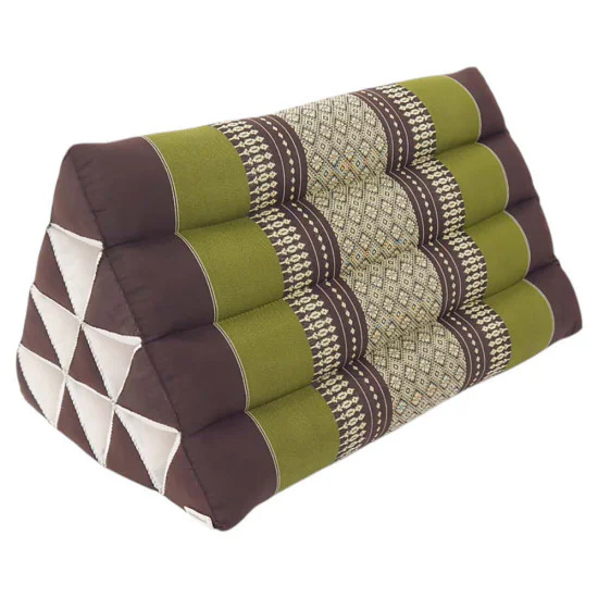 Pyramid pillow brown & green with kapok from Thailand