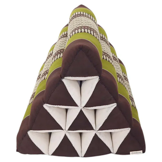 Pyramid pillow brown & green with kapok from Thailand
