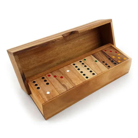 Träspel Domino 6x6 punkter med 28 st. träbrickor och förvaringsbox