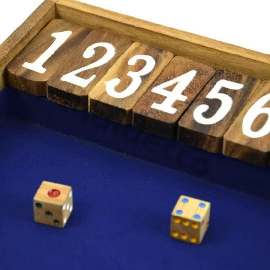 Shut The Box Jumbo dice game with blue playing surface