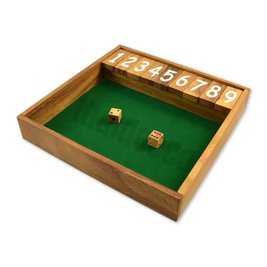 Wooden game Shut The Box Large with dice and green playing surface