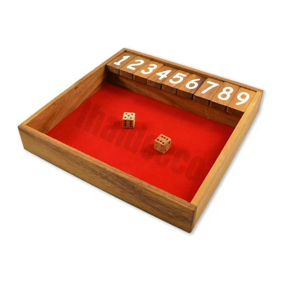 Wooden game Shut The Box Large with dice and red playing surface