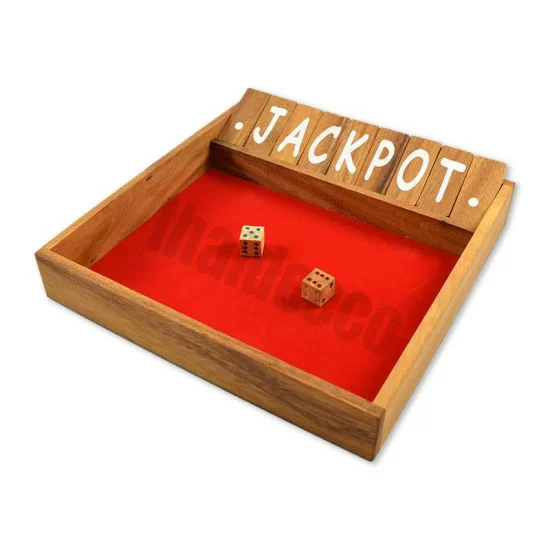 Wooden game Shut The Box Large with dice and red playing surface