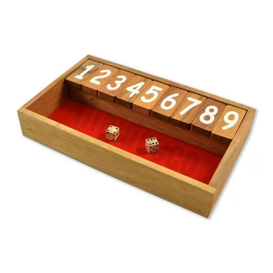 Träspel Shut The Box med röd spelyta